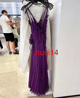ZARA NEW WOMAN MIDI STRAPPY PLEATED RUFFLED SLIP DRESS ZARA NEW WOMAN MIDI STRAPPY PLEATED RUFFLED SLIP DRESS