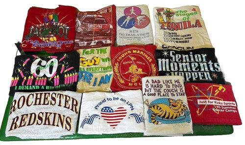 Lot of 12 Vintage Graphic T-Shirts Dealers NASCAR Birthday Triathlon Tequila Tee