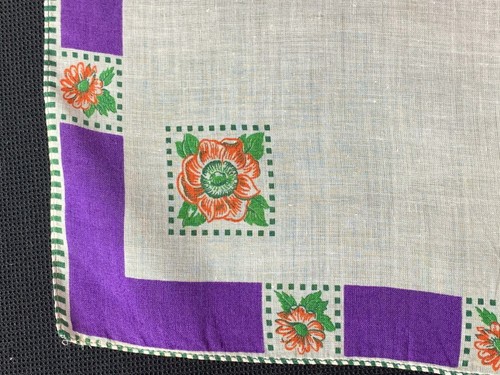 Vintage Ladies’ Purple & White With Orange Flowers Hankie/Handkerchief - Picture 2 of 3