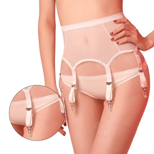 Waist Mesh Garter Belt with Adjustable Clip Womens Lingerie Stockings - Picture 9 of 17