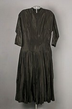 VTG Women's 50s Black Pleated Dress W Dots Sz S 1950s LBD