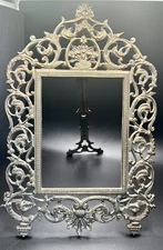 Beautiful ANTIQUE BRASS TABLE TOP BEVELED MIRROR/PIC FRAME BRASS 16"