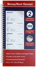 Money and Rent Receipt Book 2-Part Carbonless 5-1/2" x 11" Spiral Bound 200... 