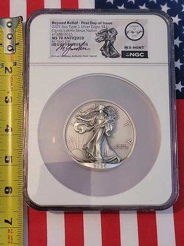 2025 5oz Silver Eagle Beyond High Relief NGC MS70 Michael Gaudioso #1388 of 2025