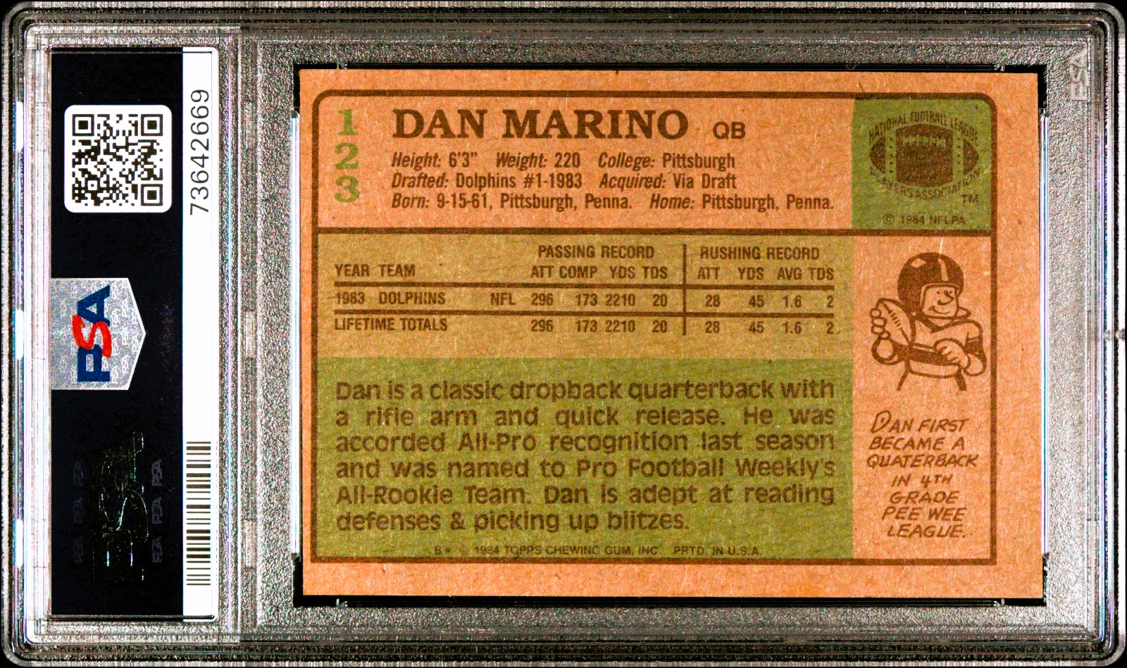 DAN MARINO "HOF 05 Miami Dolphins Signed 1984 Topps ROOKIE card #123 PSA Auto 10 view 3