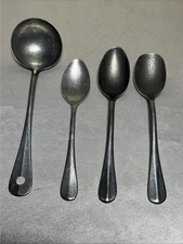 Lot Of 4 Antique WWI Gear Aluminum Spoons & Ladle Military Reenactment Gear