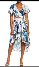 Eliza J. Blue and White Floral High-Low Dress. Size 14