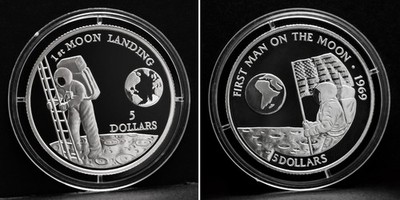 2x Silbermünzen Mondlandung Apollo 11 Cook Islands 1991 Niue 1992 5 Dollars PP