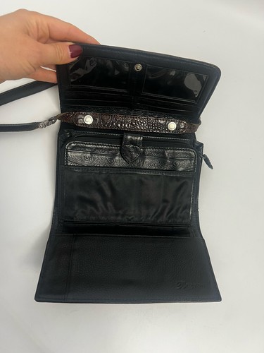 BRIGHTON Leather Wallet Crossbody Purse Croc Brown Clutch Brown - Picture 16 of 20