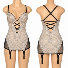 Victoria's Secret Bustier Garter Small Black Beige Lace Push Up Lingerie NWT