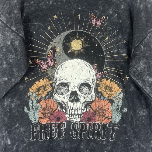 Free Spirit Oversized Sweatshirt Womens Small Faded Washed Festival Hippie Skull - Picture 2 of 8