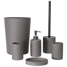 zccz Bathroom Accessory Set, 6 Piece Grey Bathroom Accessories Set with Trash...