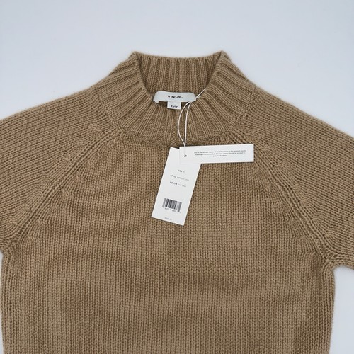 Vince Cashmere Mock Neck Crew Shrunken Sweater Midweight Saddle Tan XS;NWT$345 - Picture 7 of 14