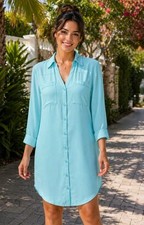 Express Portofino Shirt Dress Womens Size XS Roll Tab Sleeve Button Blue Classic