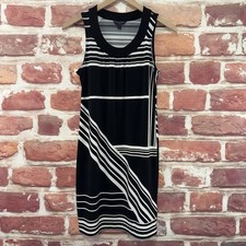 Banana Republic Dress Womens Small Petite Black Striped Abstract Casual Career