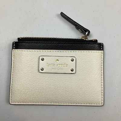 Kate Spade Adi Grove Street Pebble Leather Card Wallet Coin Purse Cream & Black 