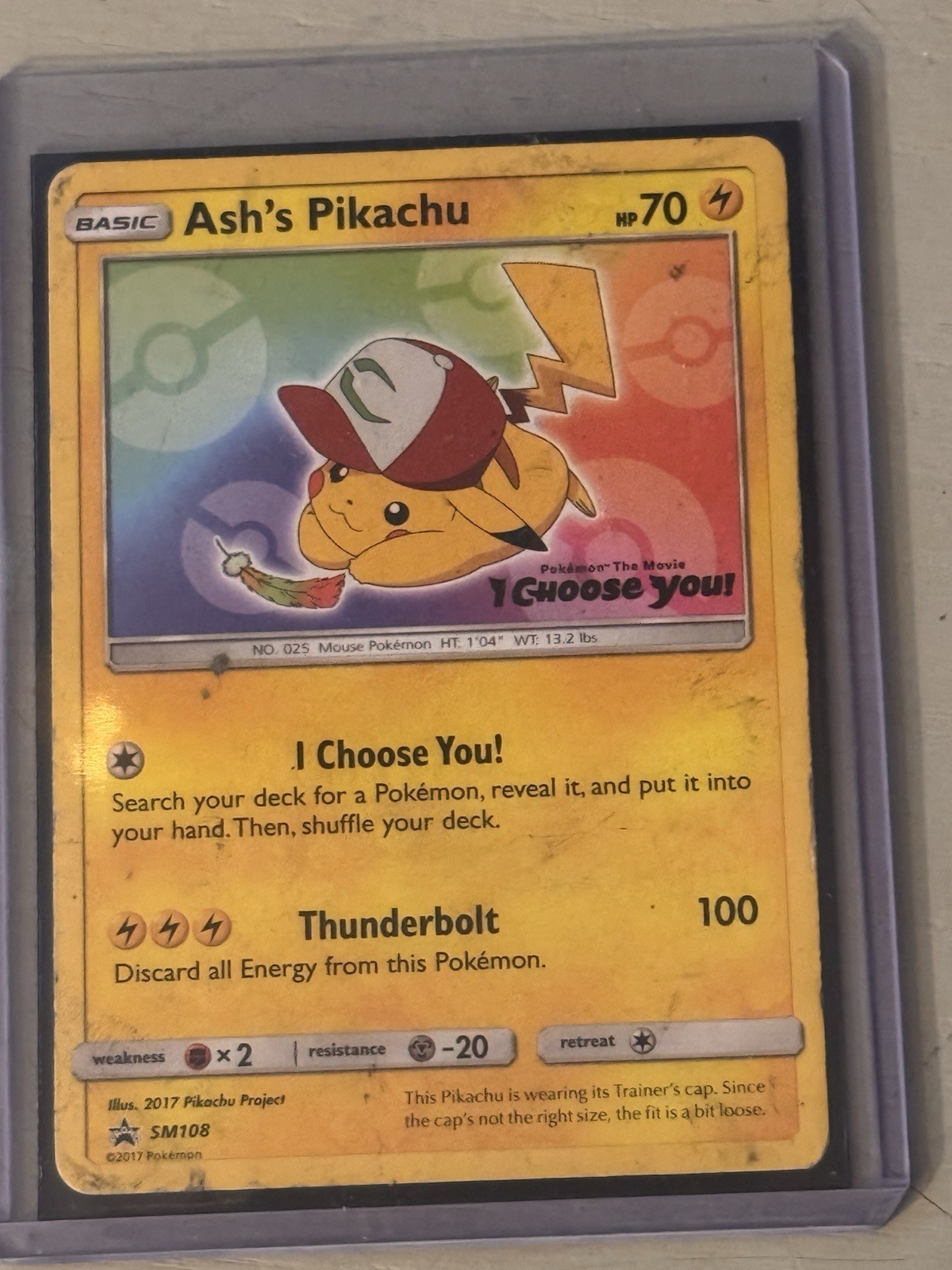 Ash's Pikachu SM108 Promo HP/DMG Pokemon TCG Card Sun & Moon