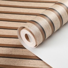 Image of Wood Slat Wallpaper Wooden Grating Panelling 3D Stripe Textured Wall Paper 1-6x’
