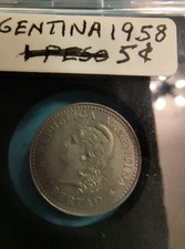 1958 Argentina 5 Five Centavos Copper-Nickel Clad Steel Actual Coin 