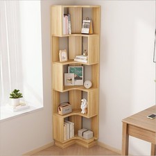 Modern Wooden 5-Tier Corner Bookcase Book Storage Cabinet Wood Shelving Unit