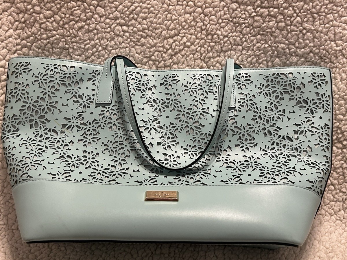 Kate Spade New York Light Blue Floral Cut Out Tote Bag Silver