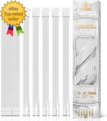 Power Supply Sleeved Cable  16 AWG PSU Extension Cable Kit of White