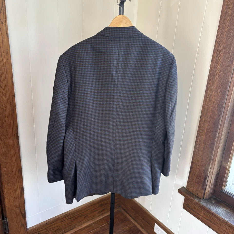 Abrigo deportivo Jack Victor azul marrón guinga a cuadros cachemir para hombre 44R dinero antiguo Foto 3 de 4