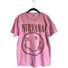 NIRVANA Pink Tie Dye Brown Smiley Face Short Sleeve Tee Unisex Size Medium