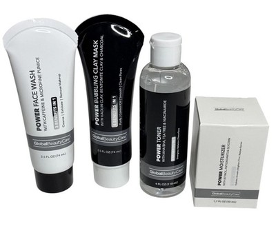 Global Beauty Care Power Skin Care Set Toner Clay Mask Wash Moisturizer AHA/BHA