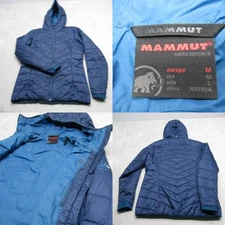 Mammut Jacket Women Medium Blue Hood Quilted Ajungilak Insulated Full Zip Puffer
