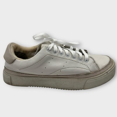 AllSaints Trish Leather Trainers Sneakers Lace Up Low Top Chalk White Size 8