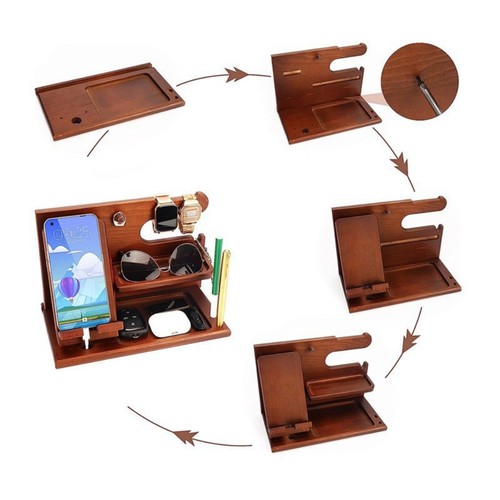 Multi-functional Desktop Storage Rack Wooden Bedside Organiser Phone Holder UK - Picture 7 of 7