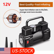 Heavy Duty With 12v Portable Air Compressor Car Tire Inflator Electric Pump Auto