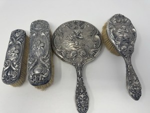Antique Unger Bros Sterling silver 925 Vanity Set Loves Dream Art Nouveau Mirror