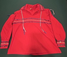 Handmade Native American Ribbon Shirt Red Powwow Regalia Indian Head Buttons L