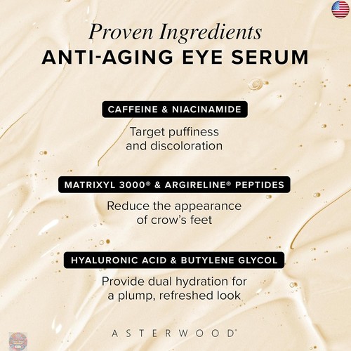 Asterwood Hyaluronic Acid Eye Serum - Reduces Undereye Bags, Wrinkles, Dark - Picture 3 of 6