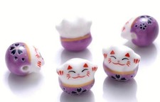 Ceramic Purple/Lavender Lucky Cat Beads Lot Of 4 PC A1