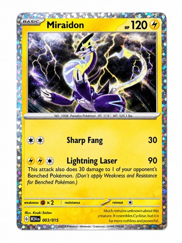 Rare Miraidon Pokémon Card 003/015 Holo Sharp Fang Lightning Laser