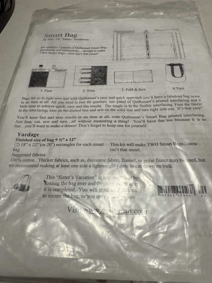 Quiltsmart Smart Bag Tote Kit Mary Pat Henderson w/ Pattern & Fabric (2004) - Image 2 of 4