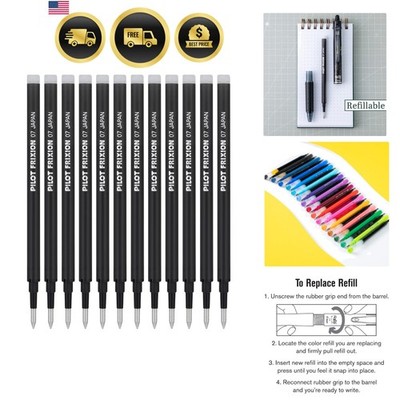 Pen FriXion Gel Ink Refills for Erasable Pens, Fine Point, Black Ink, 12-Pack
