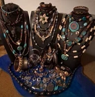 55+ Pc Vtg-Now Boho Turquoise Tones Wood Glass Estate Costume Jewelry 4# LT39