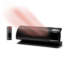 1500W 9 In. Black Indoor Electric Panel Forced Air Ceramic Space Heater with Tip