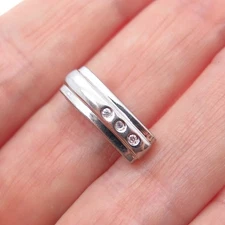 925 Sterling Silver Round-Cut C Z Bar Minimalist Slide Charm Pendant
