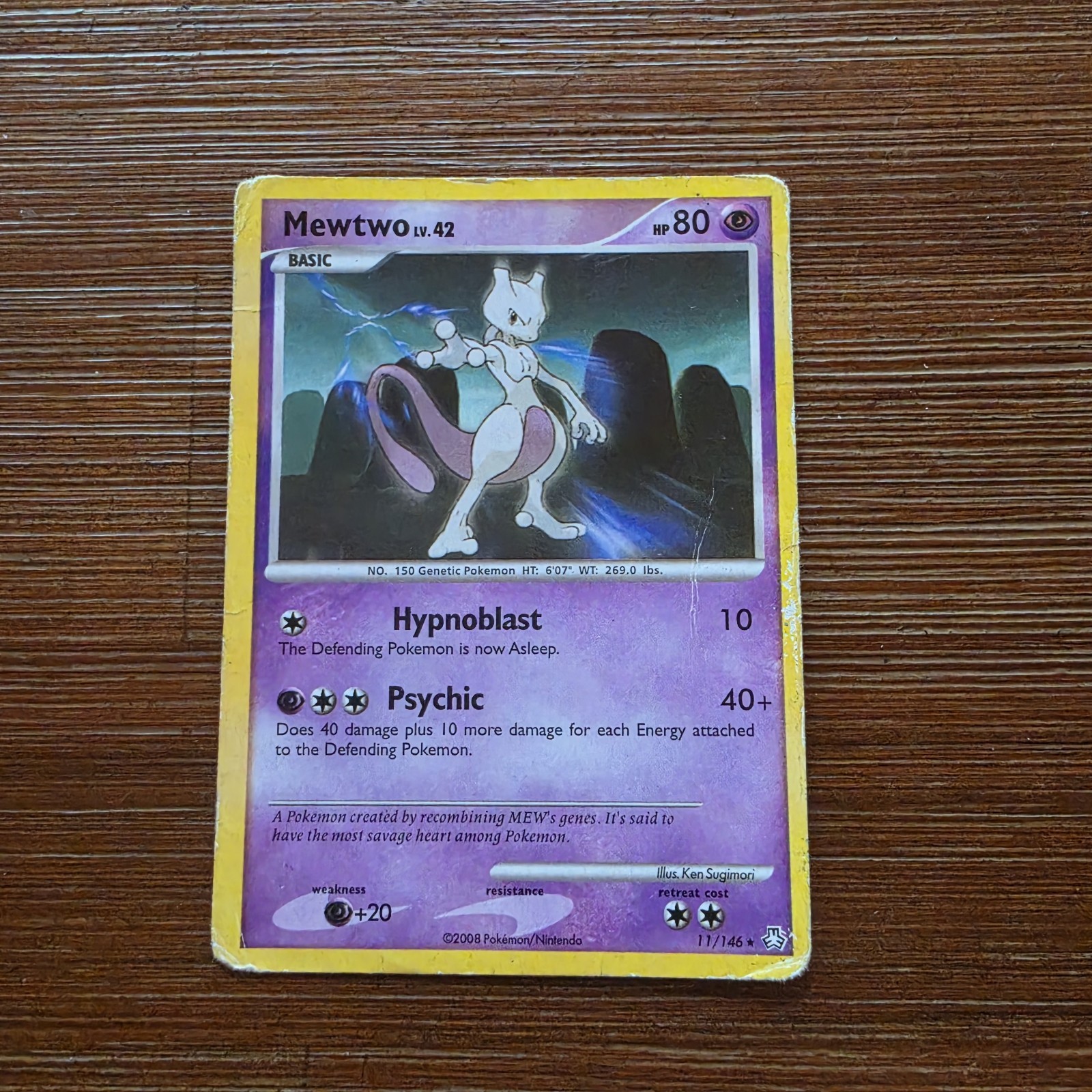 Mewtwo 11/146 Rare Pokemon Card 2008 Legends Awakened VINTAGE MP Faded Damaged