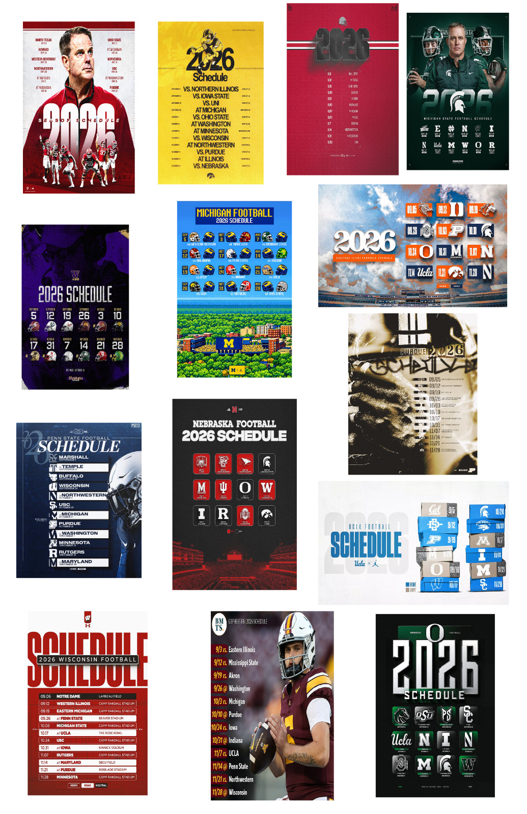 2026 BIG TEN Team Football Schedule Poster Multiple Sizes Any Team (You Choose)