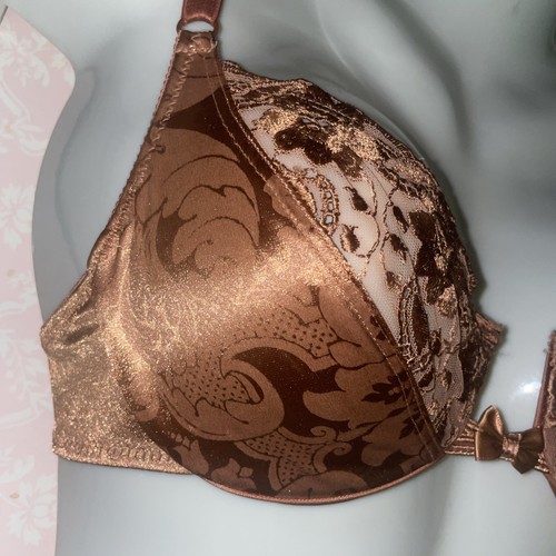 VTG Victoria’s Secret Satin Brocade Embroidered Lace Unlined Bra 32C Copper - Picture 4 of 11