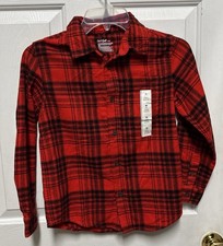 Cat Jack Boys' Long Sleeve Checkered Flannel Shirt - Red - Size M 8 New