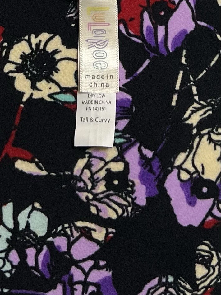 Leggings LuLaRoe TC Alto Curvilíneo Floral NEGRO PÚRPURA Colorido Abstracto Calce Elástico Foto 4 de 4
