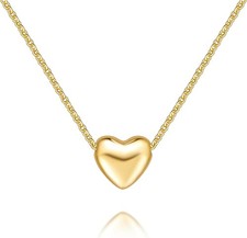 14K Gold Plated Heart Necklace for Women Dainty Pendant Jewelry Gift 18" Adj.