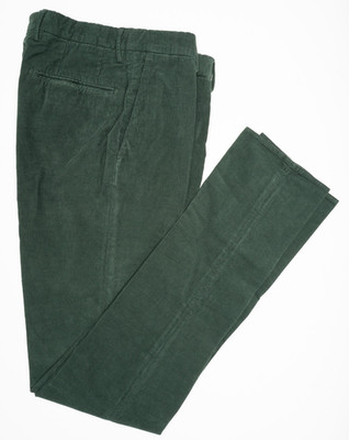 INCOTEX Green Dress Pants Cotton Corduroy Slim Fit Flat Front 28 (EU 44)
